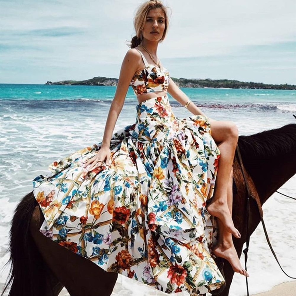 Boho gypsy floral print crop top maxi skirt Set - Picture 5 of 12